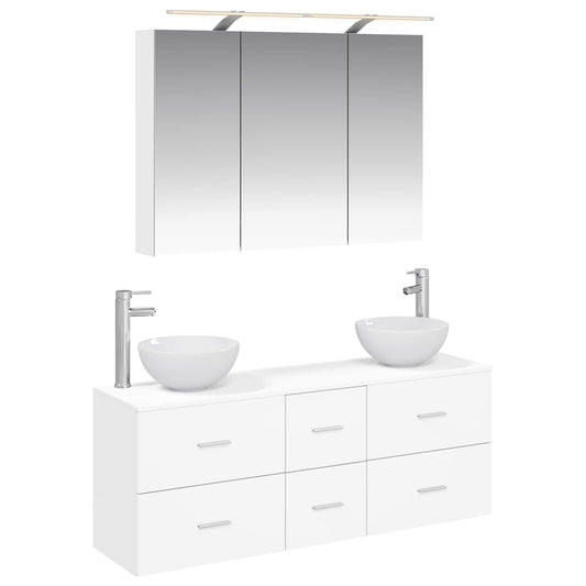 Baderomsinnredningssett 4 pcs Hvit Konstruert tre og glass