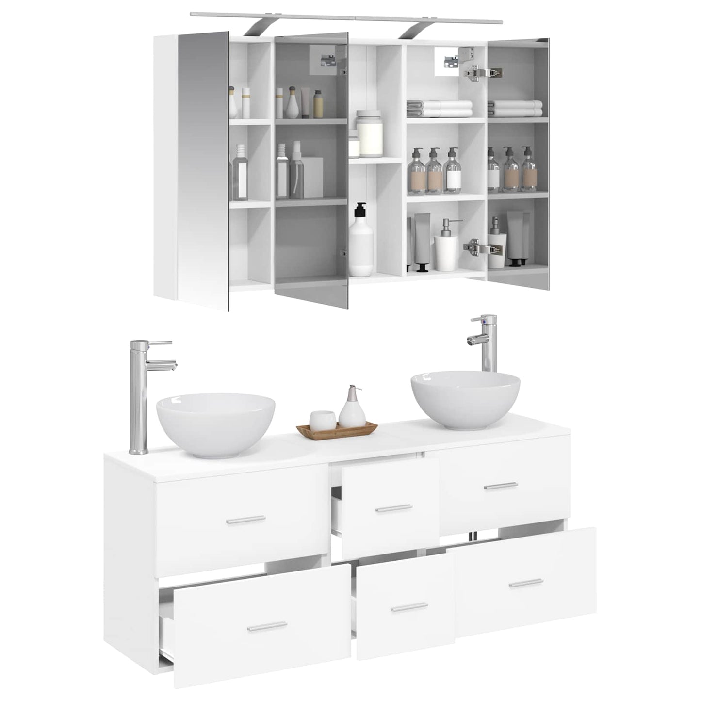 Baderomsinnredningssett 4 pcs Hvit Konstruert tre og glass