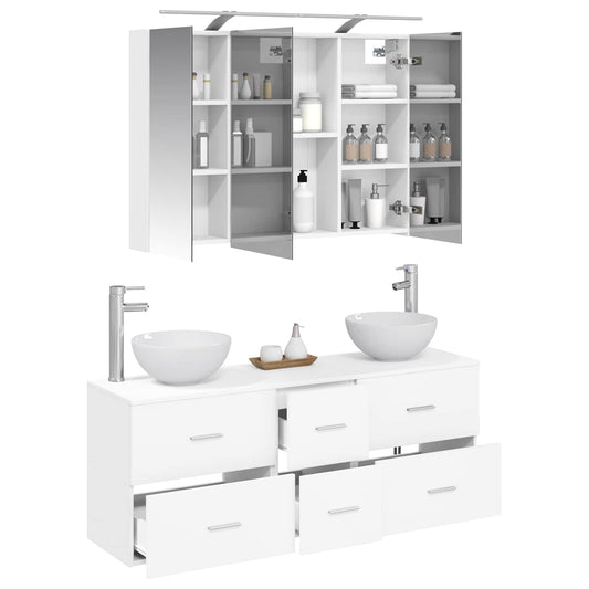 Baderomsinnredningssett 4 pcs Hvit Konstruert tre og glass