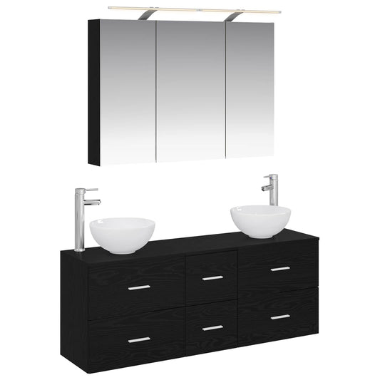 Baderomsinnredningssett 4 pcs Svart eik Konstruert tre og glass