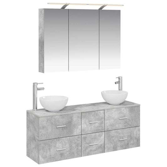 Baderomsinnredningssett 4 pcs Betonggrå Konstruert tre og glass