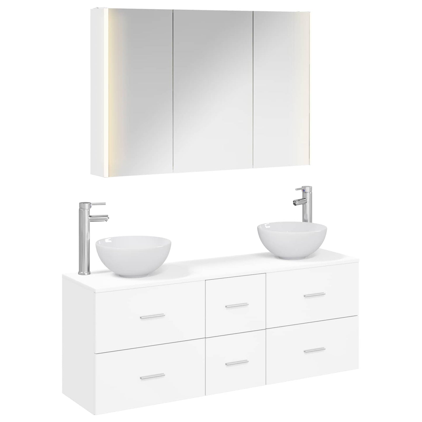 Baderomsinnredningssett 4 pcs Hvit Konstruert tre og glass