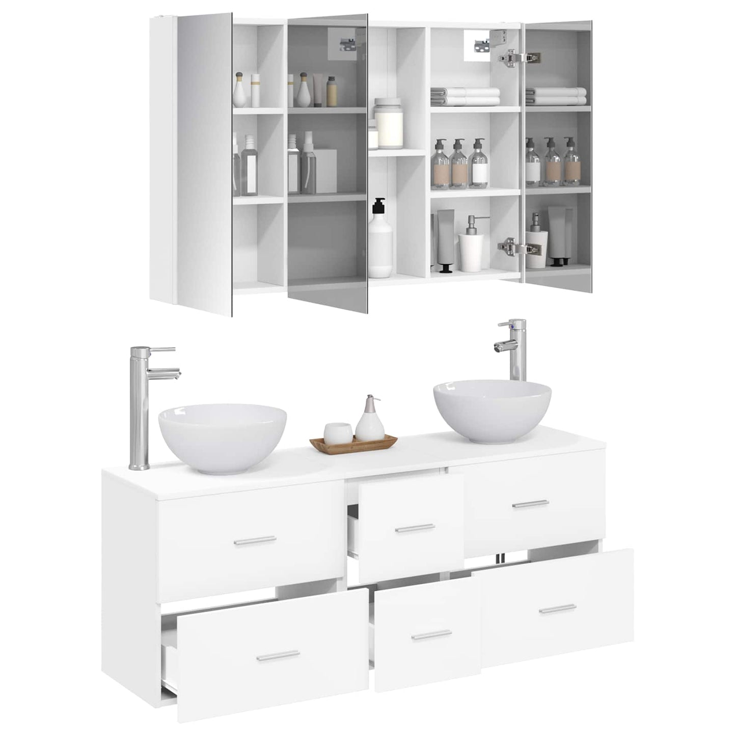 Baderomsinnredningssett 4 pcs Hvit Konstruert tre og glass