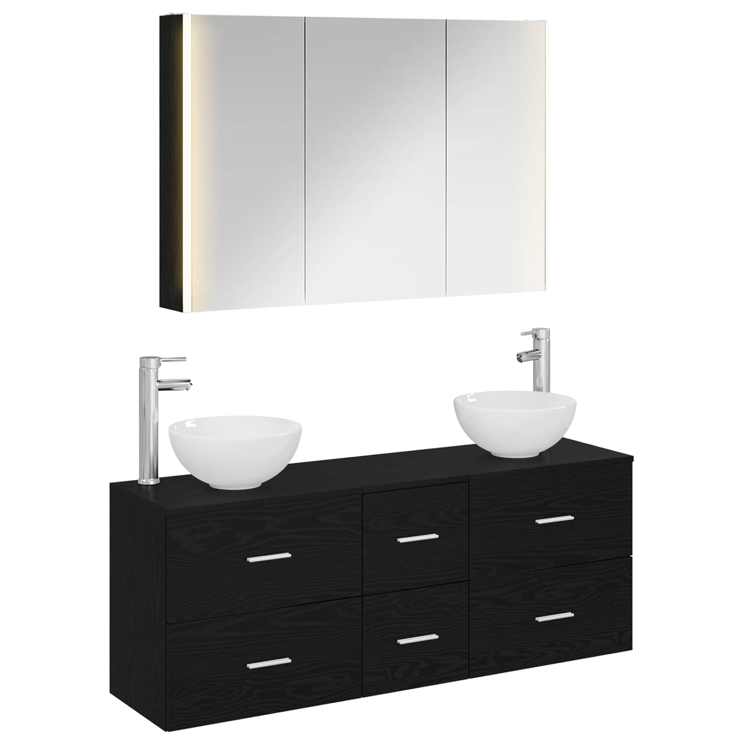Baderomsinnredningssett 4 pcs Svart eik Konstruert tre og glass
