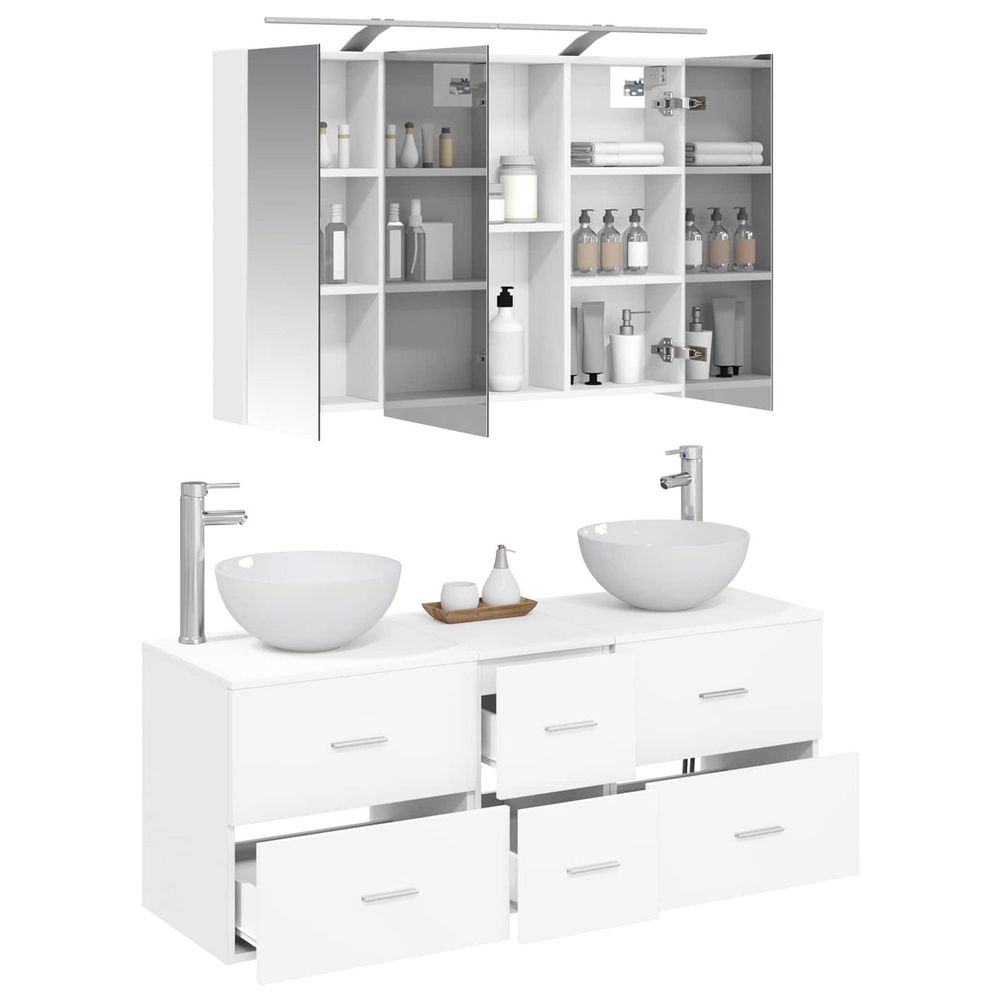 Baderomsinnredningssett 4 pcs Hvit Konstruert tre og glass