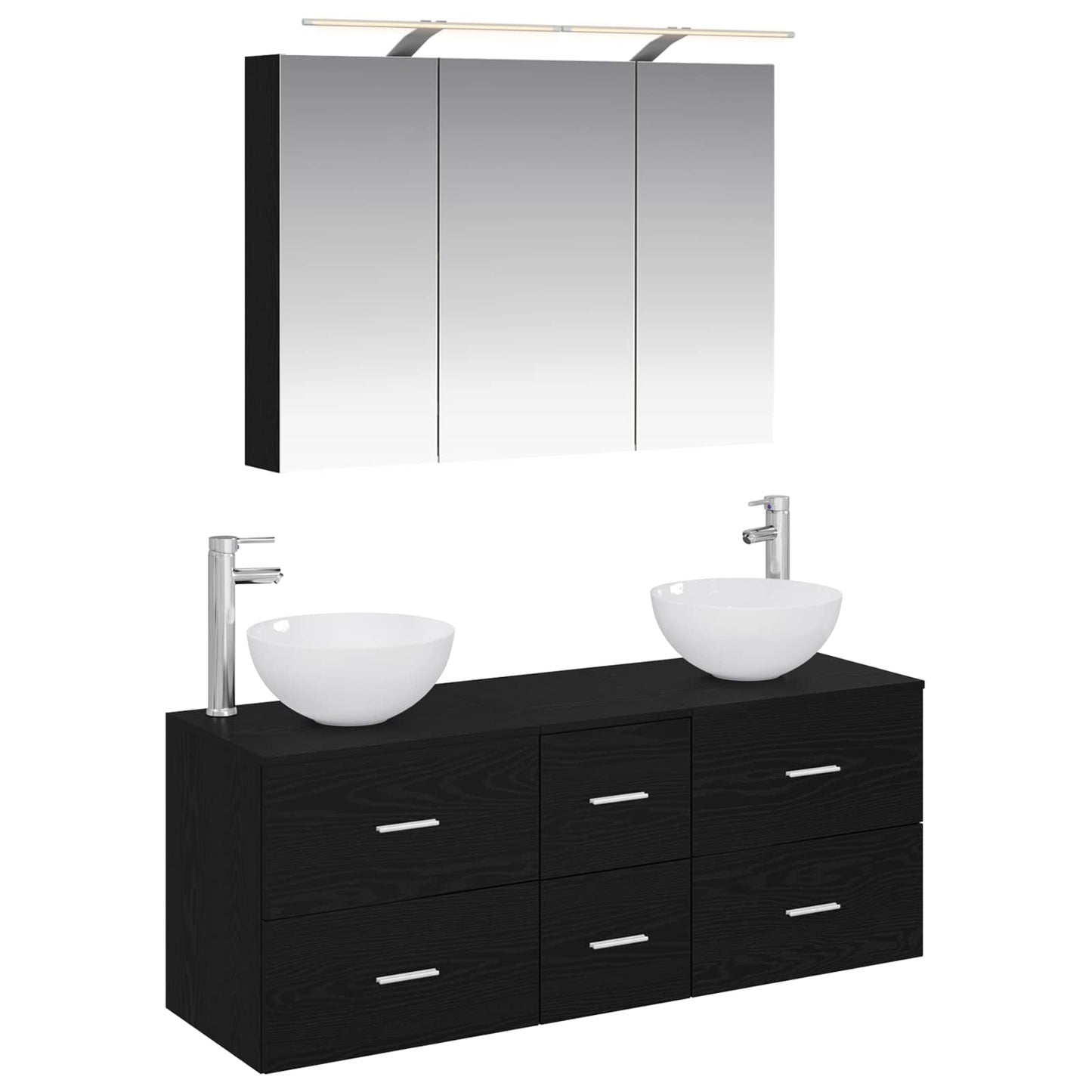 Baderomsinnredningssett 4 pcs Svart eik Konstruert tre og glass