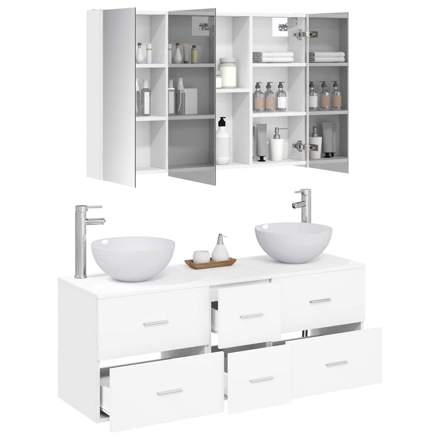 Baderomsinnredningssett 4 pcs Hvit Konstruert tre og glass