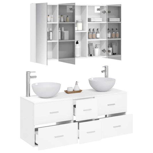 Baderomsinnredningssett 4 pcs Hvit Konstruert tre og glass