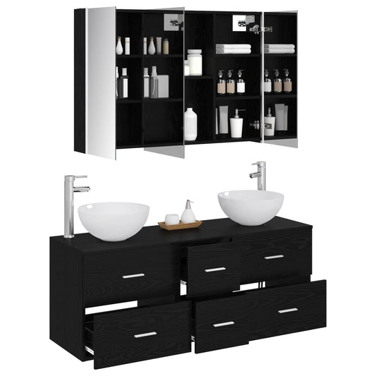 Baderomsinnredningssett 4 pcs Svart eik Konstruert tre og glass