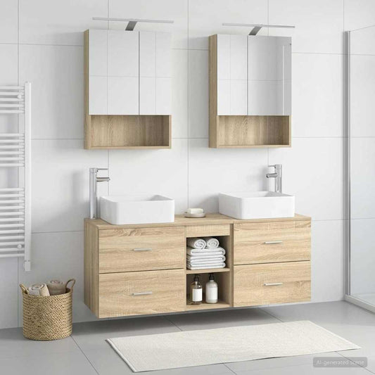 Baderomsinnredningssett 5 pcs Sonoma eik