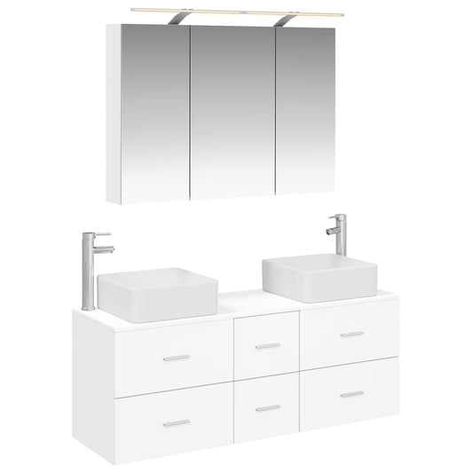 Baderomsinnredningssett 4 pcs Hvit Konstruert tre og glass