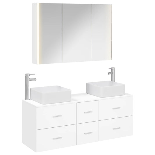 Baderomsinnredningssett 4 pcs Hvit Konstruert tre og glass