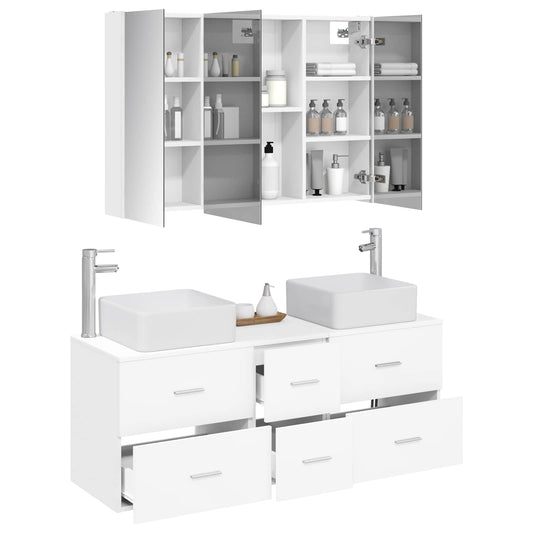 Baderomsinnredningssett 4 pcs Hvit Konstruert tre og glass