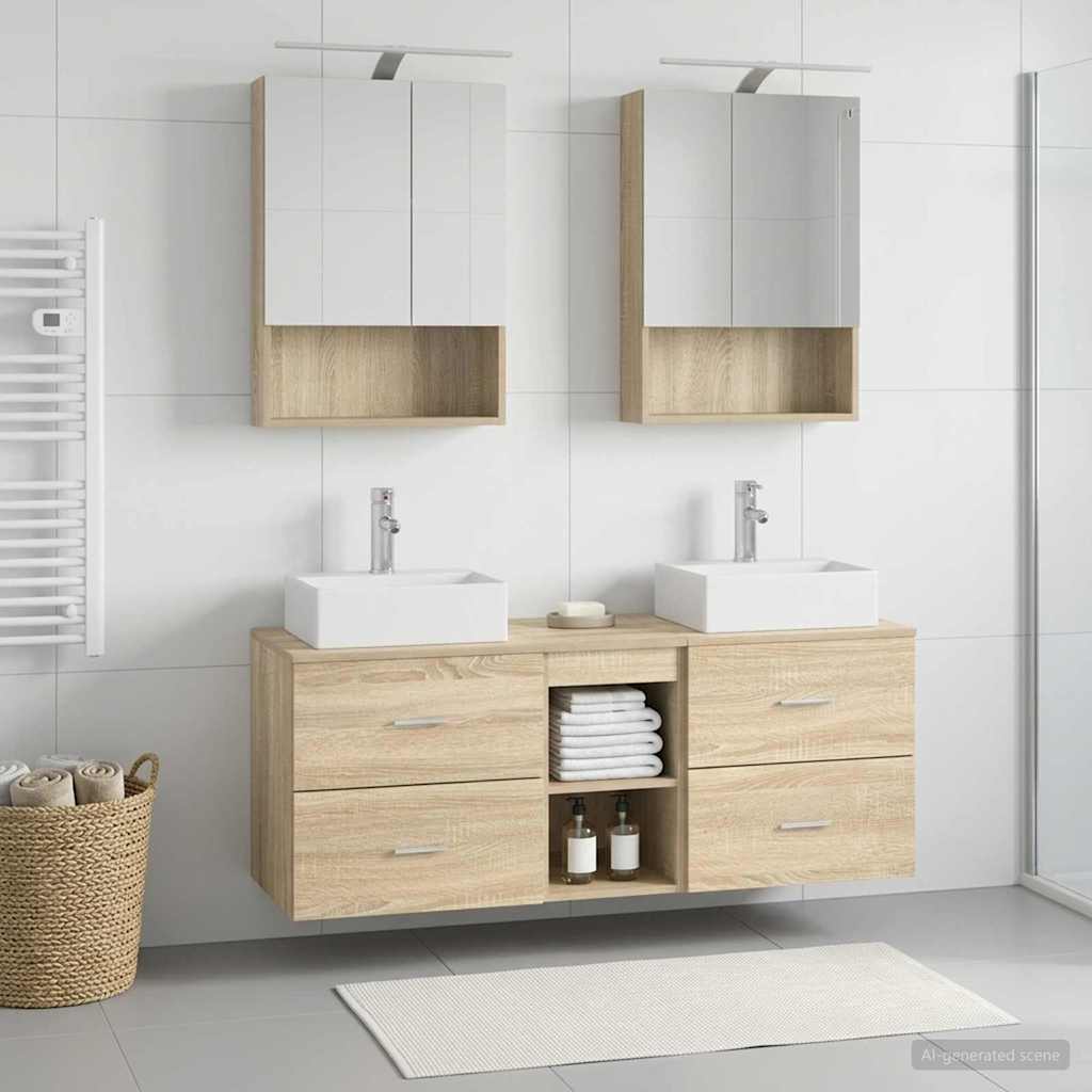 Baderomsinnredningssett 5 pcs Sonoma eik