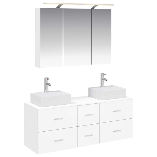 Baderomsinnredningssett 4 pcs Hvit Konstruert tre og glass