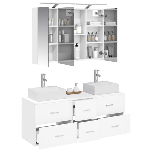 Baderomsinnredningssett 4 pcs Hvit Konstruert tre og glass
