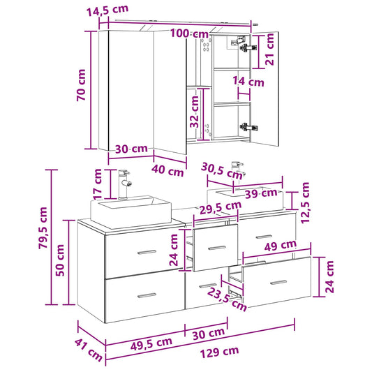 Baderomsinnredningssett 4 pcs Hvit Konstruert tre og glass