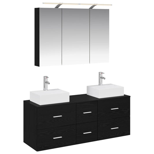 Baderomsinnredningssett 4 pcs Svart eik Konstruert tre og glass