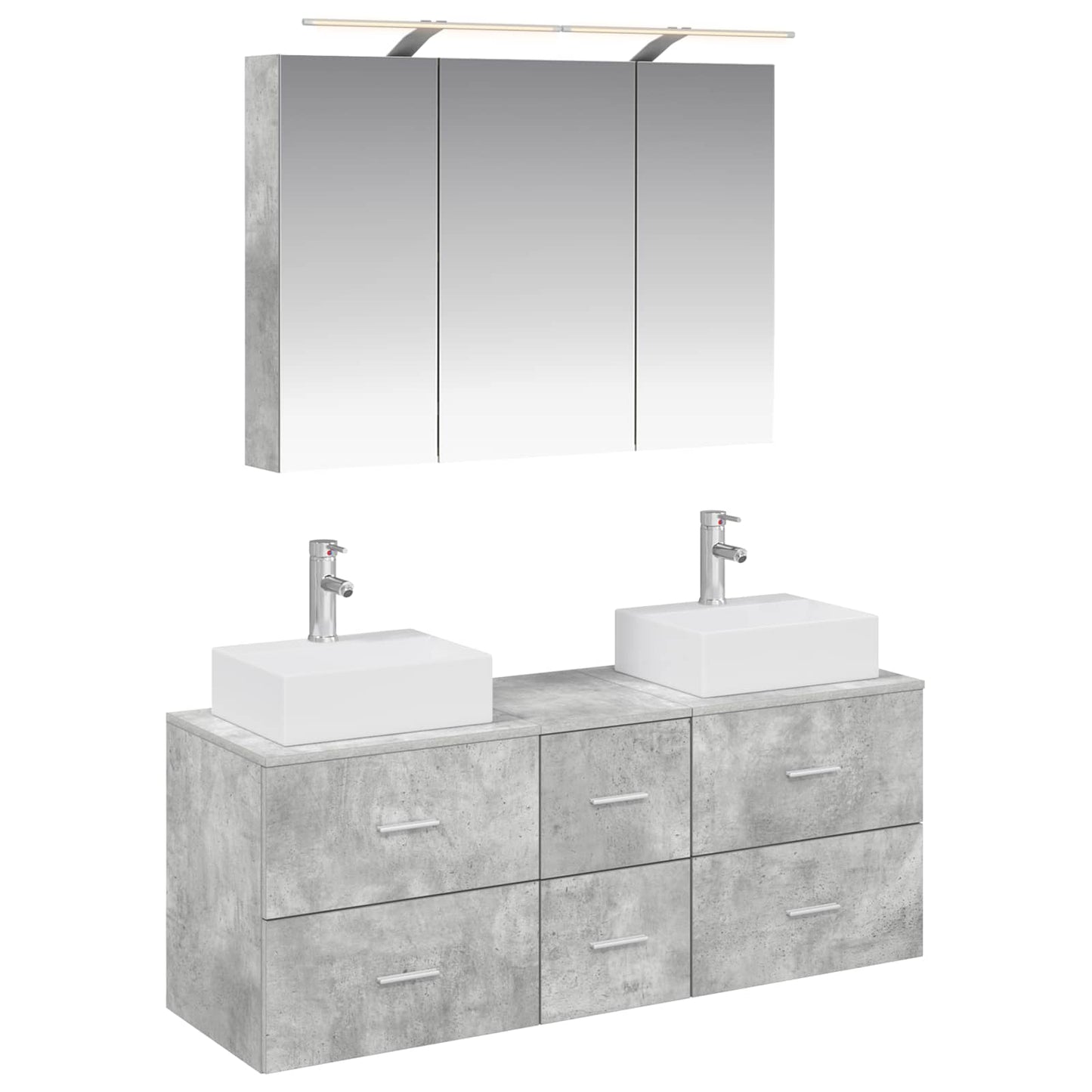 Baderomsinnredningssett 4 pcs Betonggrå Konstruert tre og glass