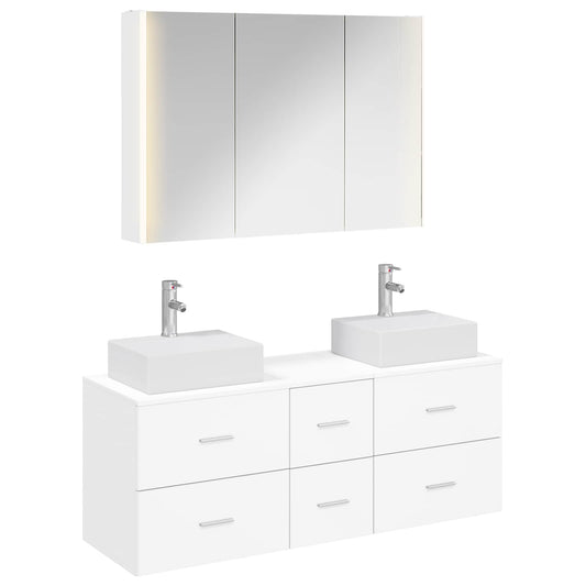 Baderomsinnredningssett 4 pcs Hvit Konstruert tre og glass