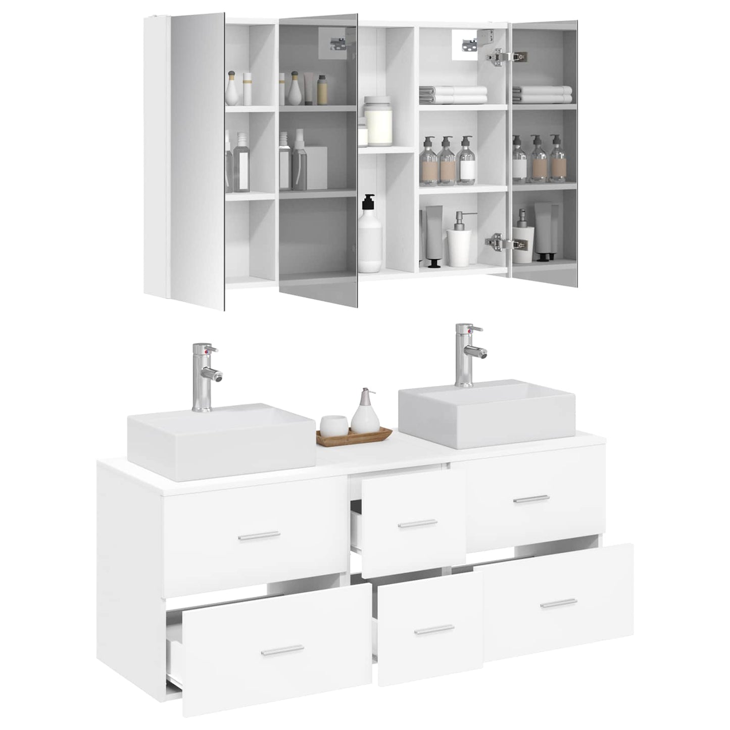 Baderomsinnredningssett 4 pcs Hvit Konstruert tre og glass