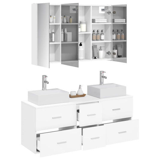 Baderomsinnredningssett 4 pcs Hvit Konstruert tre og glass
