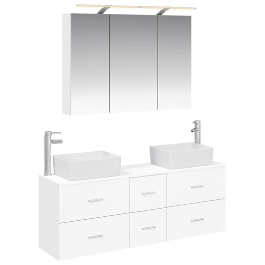 Baderomsinnredningssett 4 pcs Hvit Konstruert tre og glass