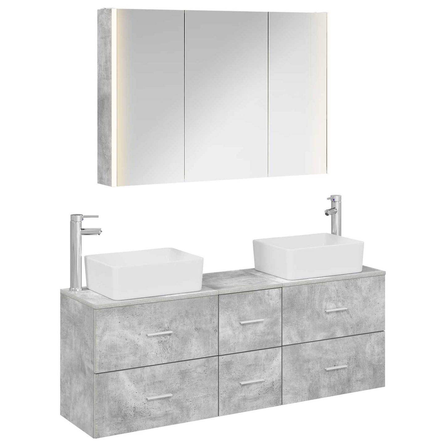 Baderomsinnredningssett 4 pcs Betonggrå Konstruert tre og glass