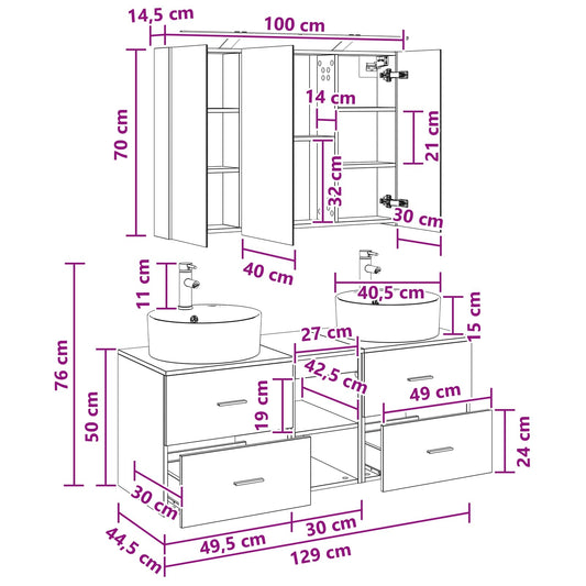 Baderomsinnredningssett 4 pcs Hvit Konstruert tre og glass