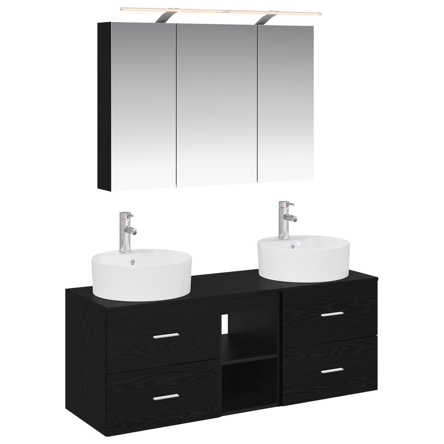 Baderomsinnredningssett 4 pcs Svart eik Konstruert tre og glass