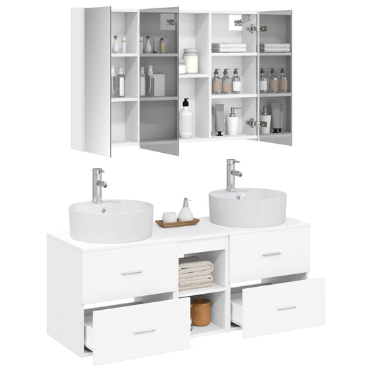 Baderomsinnredningssett 4 pcs Hvit Konstruert tre og glass