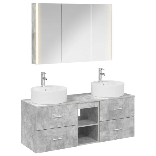 Baderomsinnredningssett 4 pcs Betonggrå Konstruert tre og glass