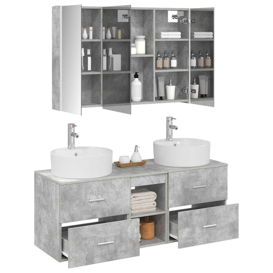 Baderomsinnredningssett 4 pcs Betonggrå Konstruert tre og glass