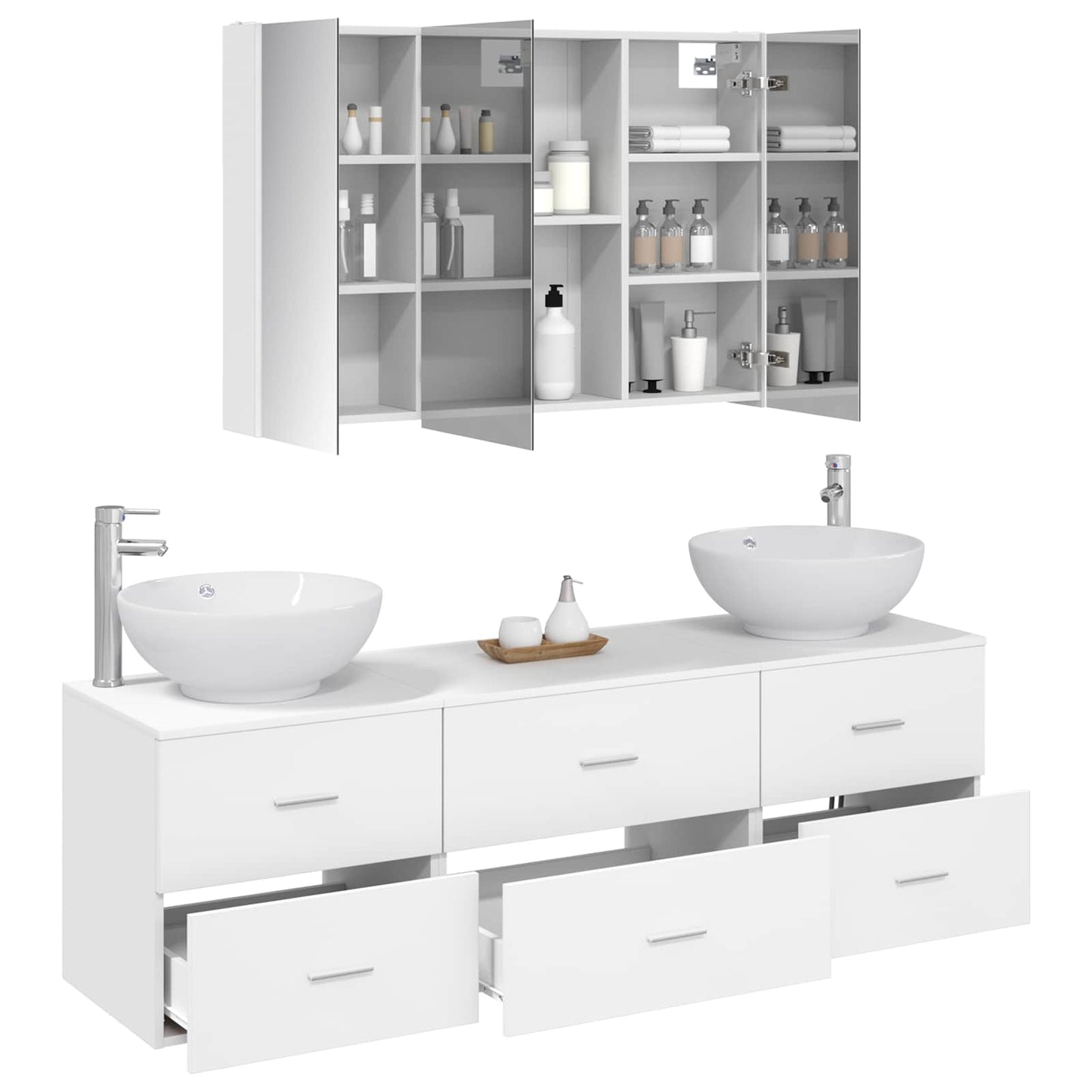 Baderomsinnredningssett 4 pcs Hvit Konstruert tre og glass