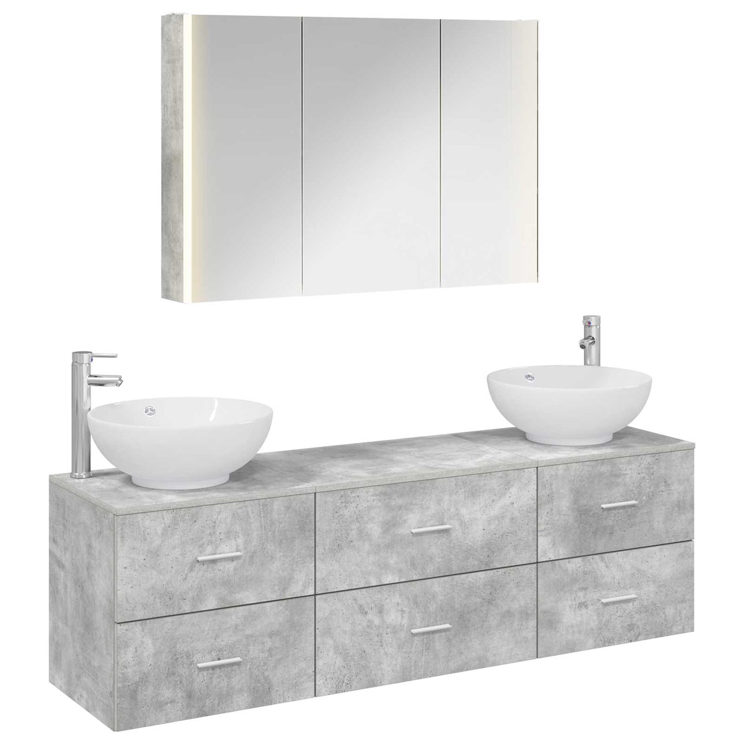 Baderomsinnredningssett 4 pcs Betonggrå Konstruert tre og glass