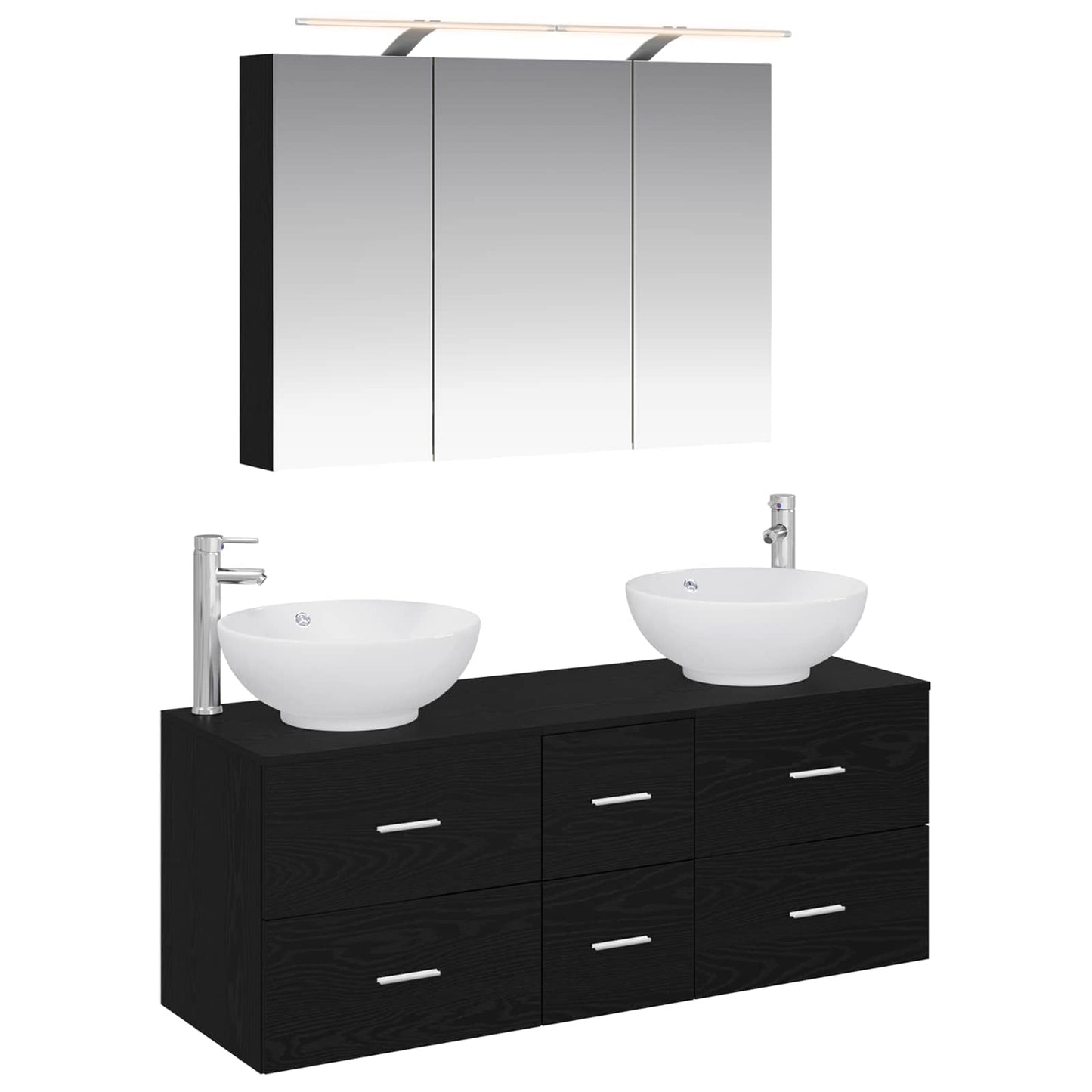 Baderomsinnredningssett 4 pcs Svart eik Konstruert tre og glass