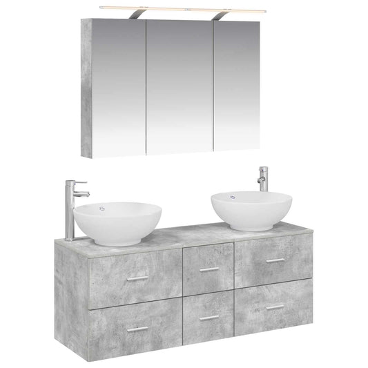 Baderomsinnredningssett 4 pcs Betonggrå Konstruert tre og glass