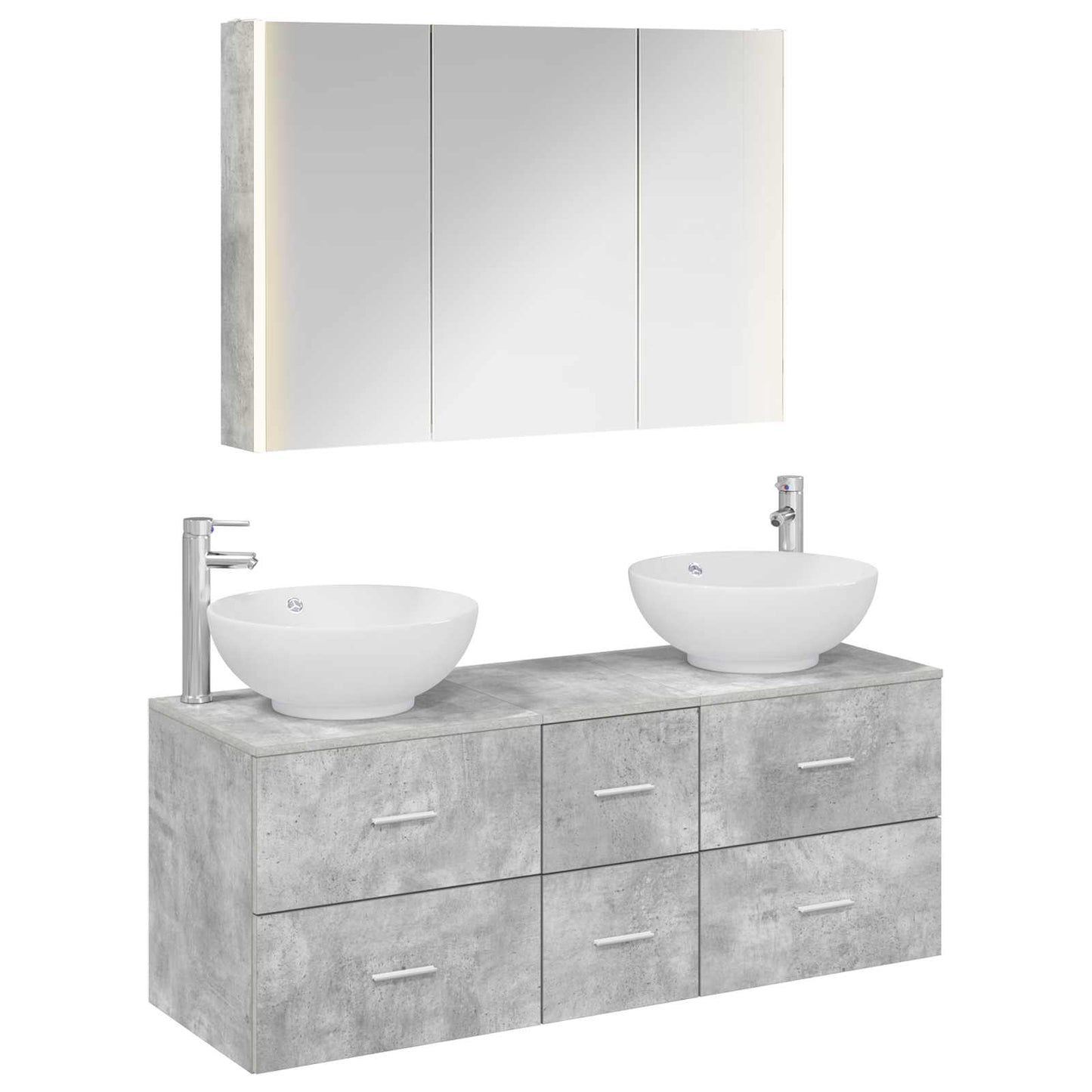 Baderomsinnredningssett 4 pcs Betonggrå Konstruert tre og glass