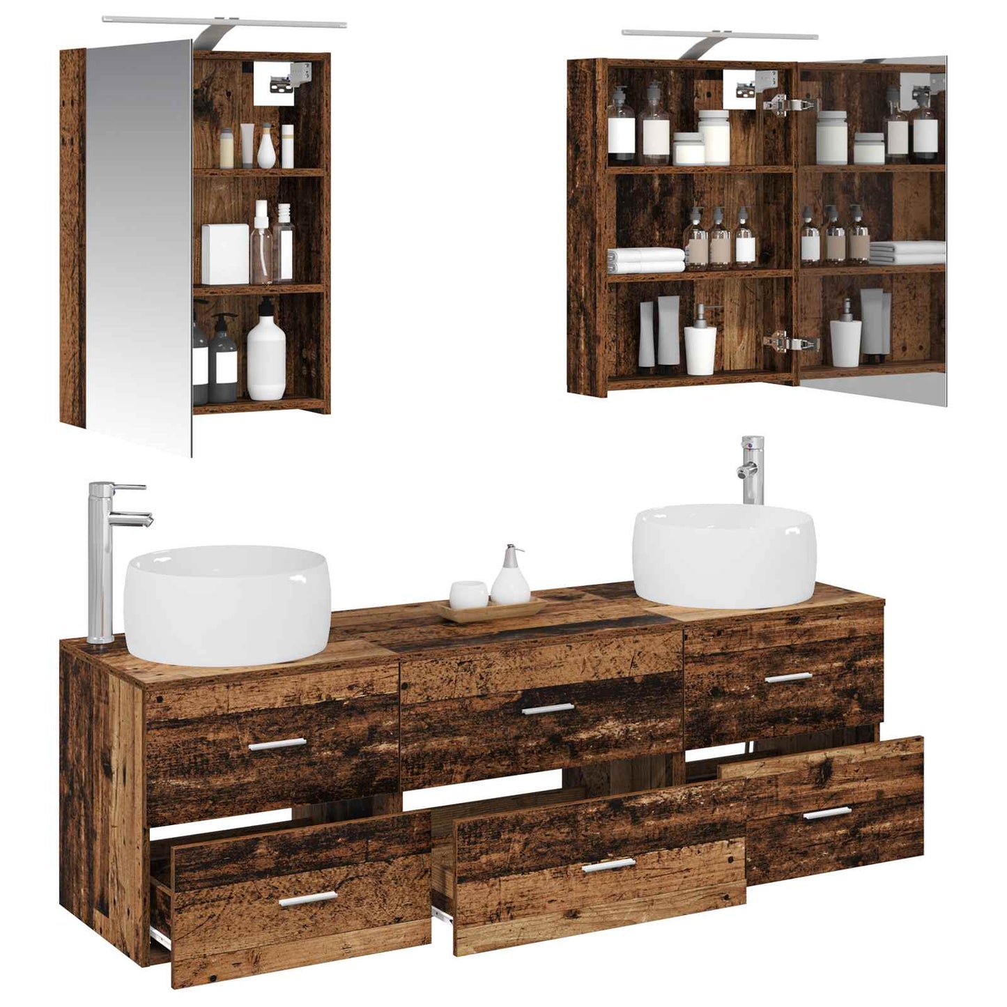 Baderomsinnredningssett 5 pcs Gammelt tre