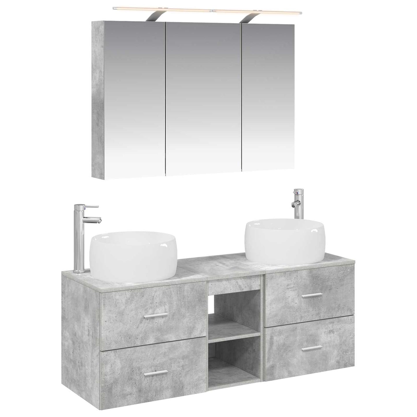 Baderomsinnredningssett 4 pcs Betonggrå Konstruert tre og glass