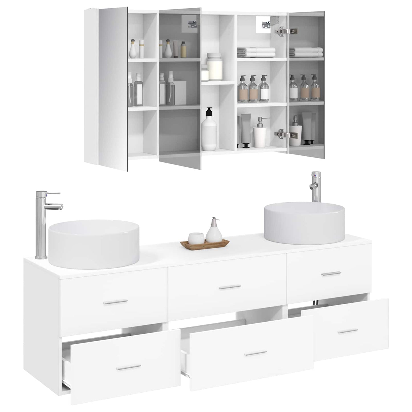 Baderomsinnredningssett 4 pcs Hvit Konstruert tre og glass