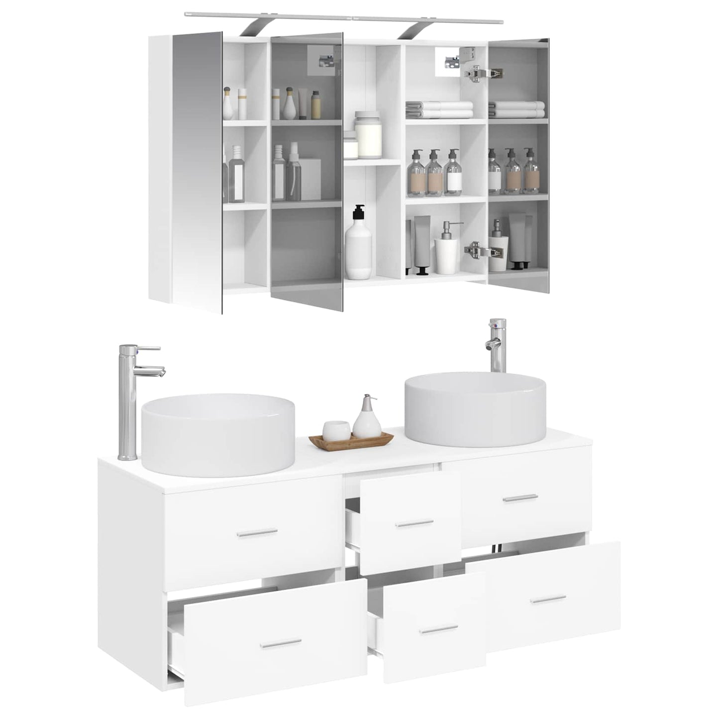 Baderomsinnredningssett 4 pcs Hvit Konstruert tre og glass