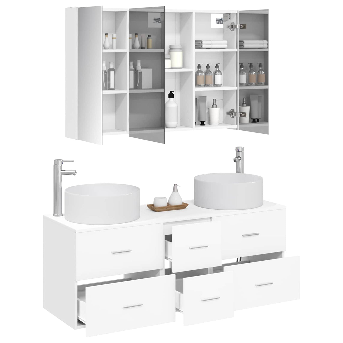 Baderomsinnredningssett 4 pcs Hvit Konstruert tre og glass