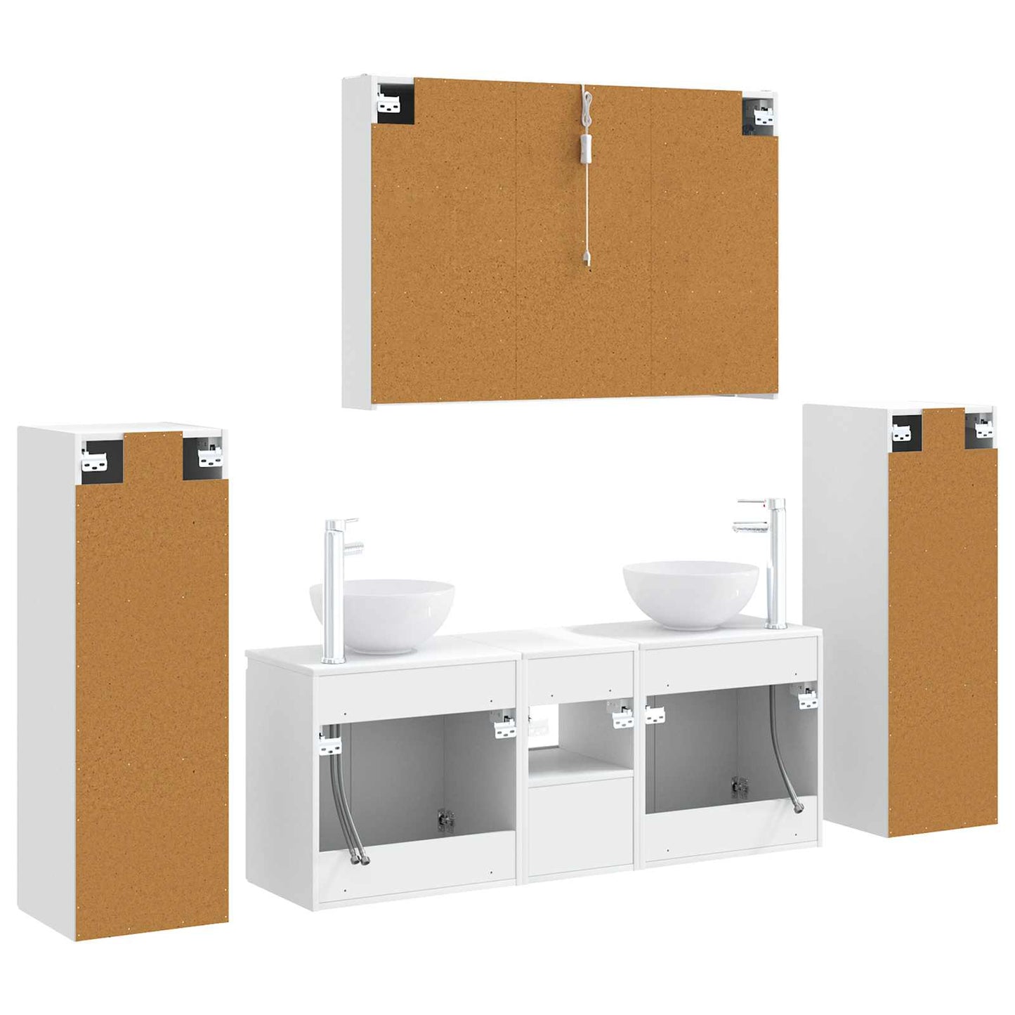 Baderomsinnredningssett 6 pcs Hvit Konstruert tre og glass