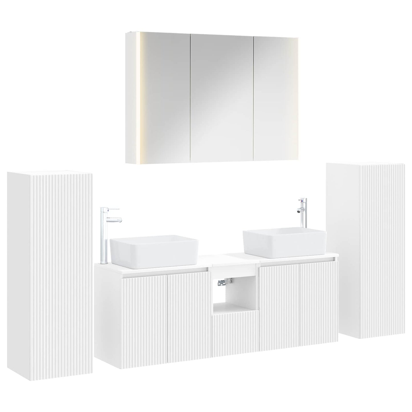 Baderomsinnredningssett 6 pcs Hvit Konstruert tre og glass