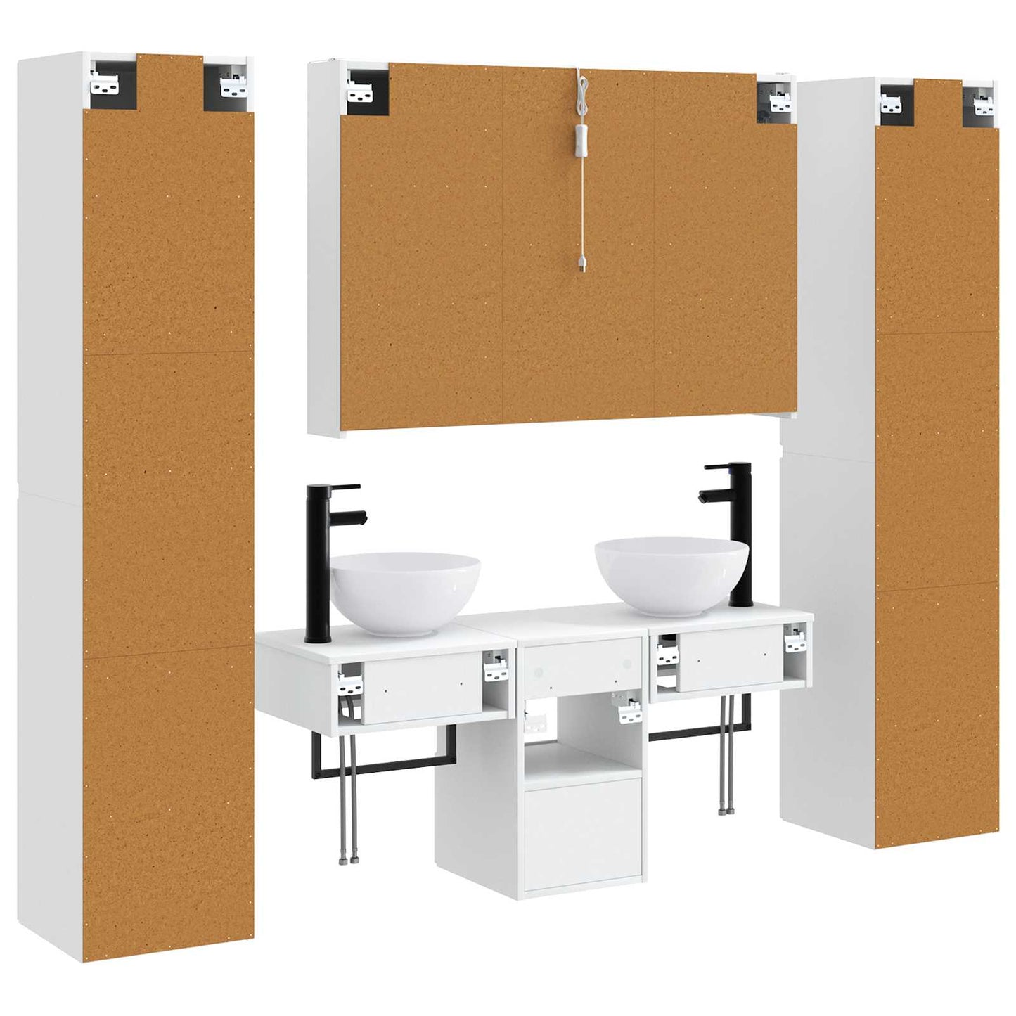 Baderomsinnredningssett 6 pcs Hvit Konstruert tre og glass