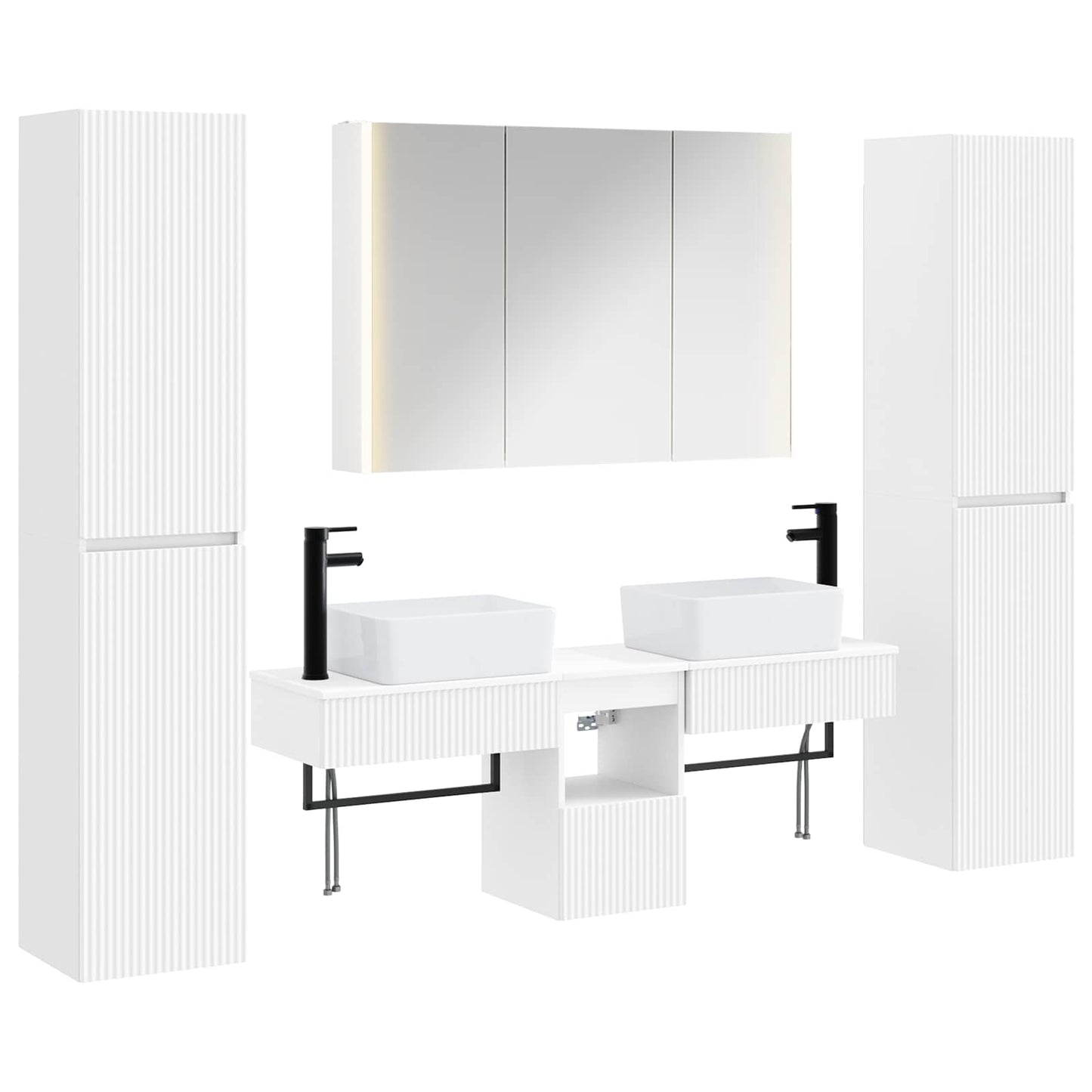 Baderomsinnredningssett 6 pcs Hvit Konstruert tre og glass
