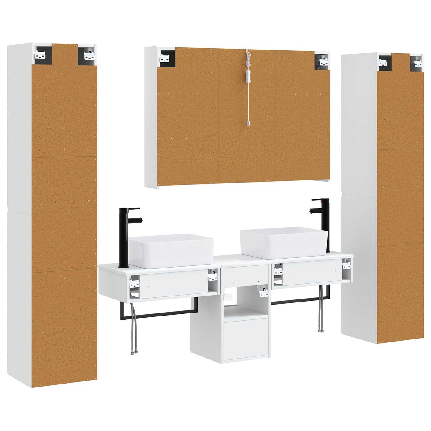 Baderomsinnredningssett 6 pcs Hvit Konstruert tre og glass