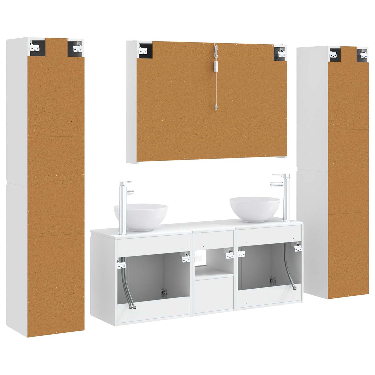 Baderomsinnredningssett 6 pcs Hvit Konstruert tre og glass