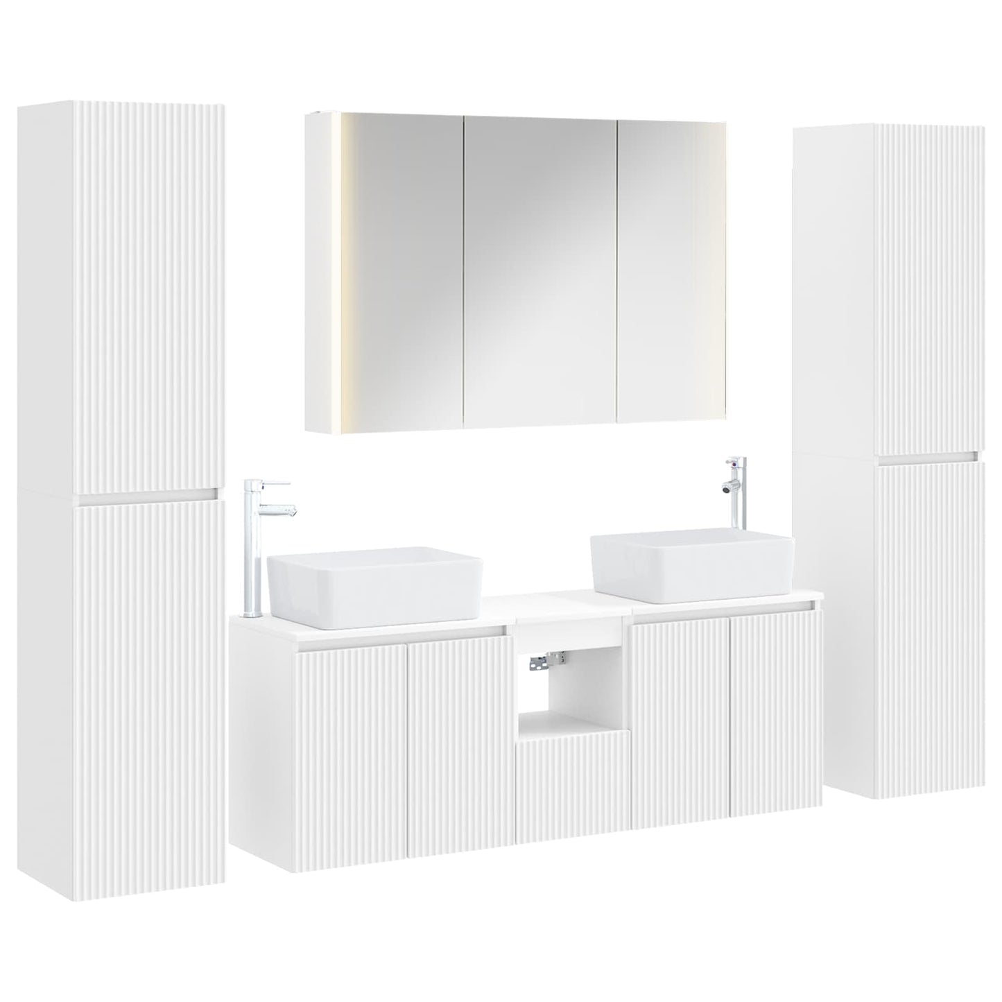 Baderomsinnredningssett 6 pcs Hvit Konstruert tre og glass